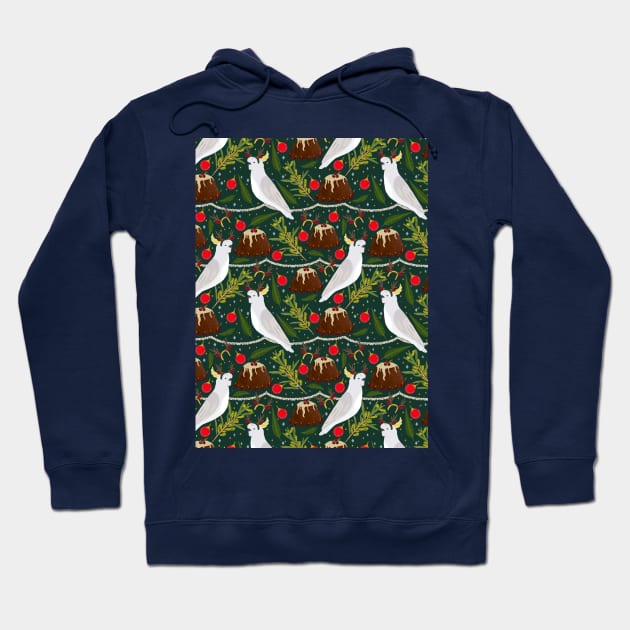 Christmas Sulfur Crested Cockatoo Fruit Pudding Hoodie by LozzieElizaDesigns